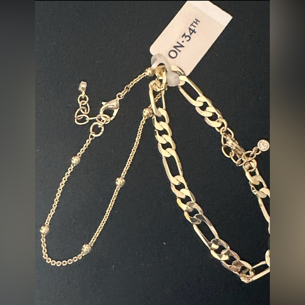 NWT On 34th Gold-Tone 2 Pc. Set Polished Ball & Figaro Link Chain Bracelets Gold